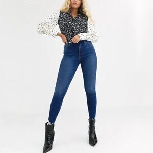 2/$30 Topshop Moto Jamie Jeans High Rise Raw Hem Skinny Dark Wash W28 #9257